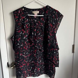 Michael Kors Sleeveless Black & Red Printed Ruffle Shell Top